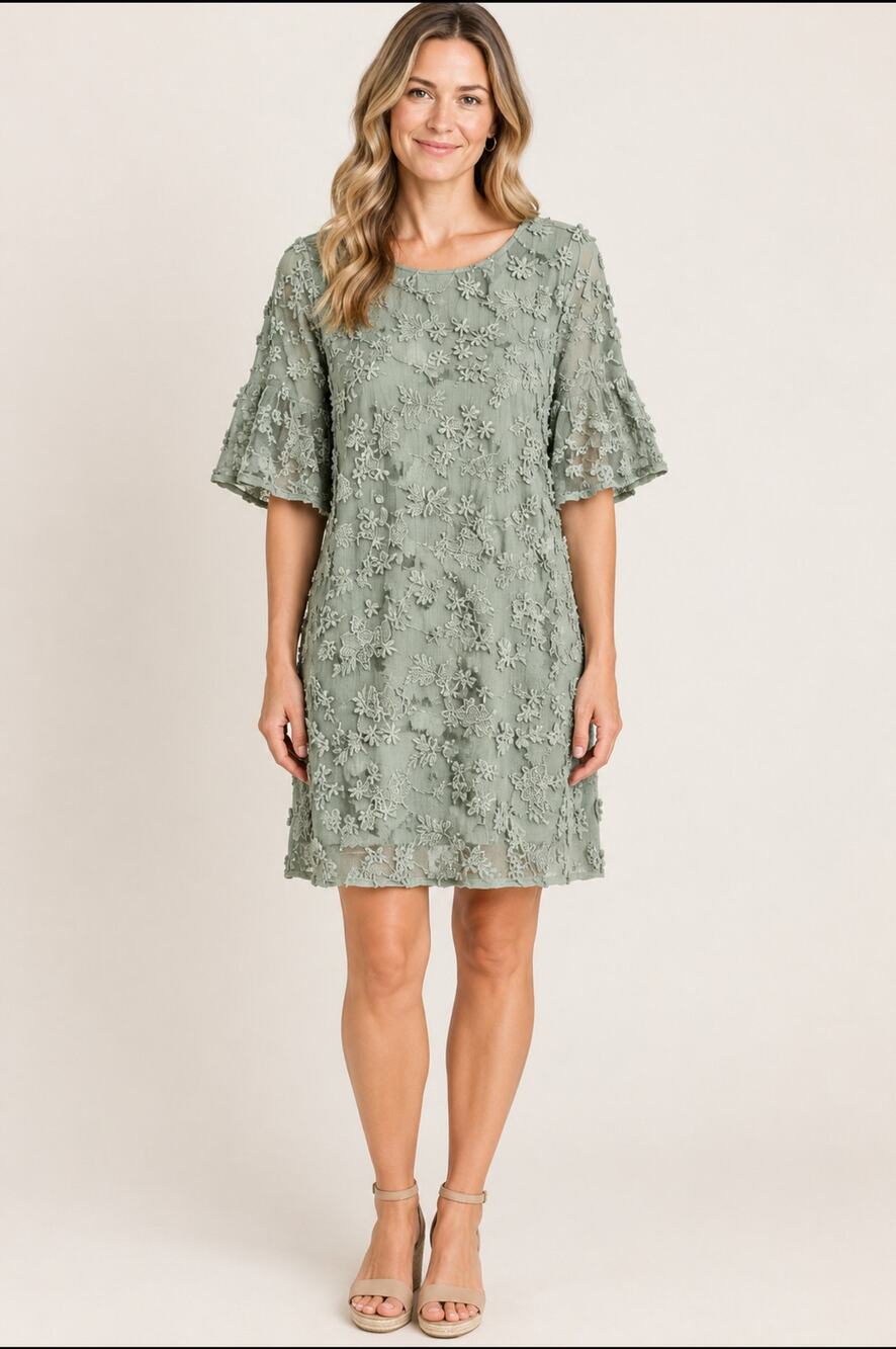 Sundance Sage Green Floral Embroidered Boho Dress Size L. EUC